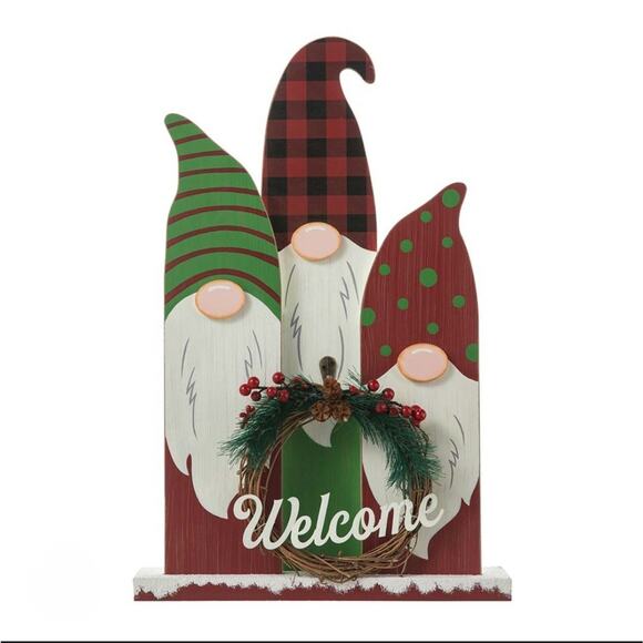 Glitzhome 18" H Wooden Welcome Christmas Gnome Family Table Decor - Picture 4 of 5